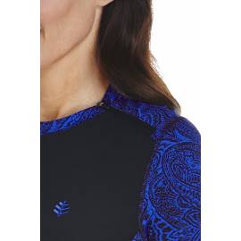 Rashguard manches longues à fermeture Éclair à la taille UPF 50+, bleu, motif à fleurs