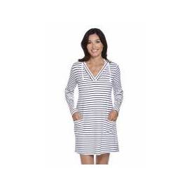 Cardigan à capuche Poolside femme UPF 50+, rayé blanc/bleu