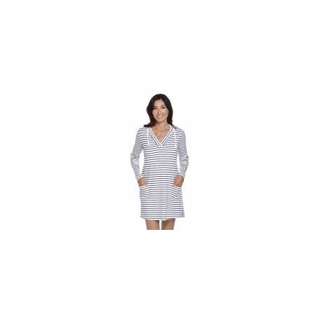 Cardigan à capuche Poolside femme UPF 50+, rayé blanc/bleu