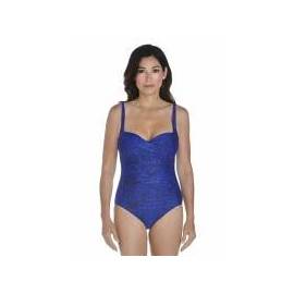 Maillot de bain bandeau ruché anti-UV pour femme UPF 50+, bleu à motif