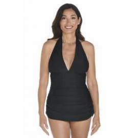 Maillot de bain ruché dos nu anti-UV pour femme UPF 50+, noir