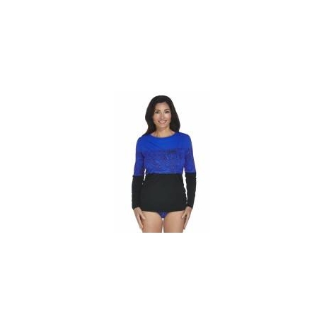 T-Shirt de bain Color Block  pour femme UPF 50+, bleu, motif floral
