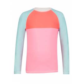 T-shirt Manches Longues Crop Top Femme anti Uv - Pink/ Aqua Colorblock