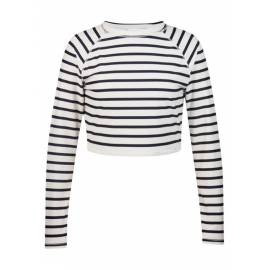 T-shirt Manches Longues Crop Top Femme anti Uv - Navy/White Stripe 