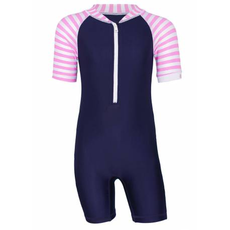 Combinaison anti-UV pour bébé - manches courtes Stripes Bleu foncé, JUJA