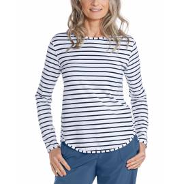 T shirt anti UV pour femme - Manches longues - Apogée - Blanc / bleu marine