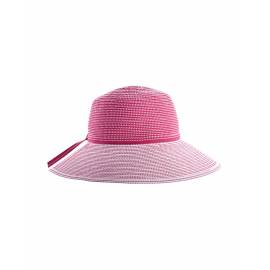 Chapeau anti UV à large bord pour fille - Tea Party Ruban - Rose / Blanc