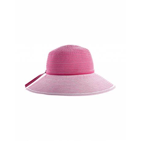 Chapeau anti UV à large bord pour fille - Tea Party Ruban - Rose / Blanc