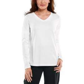 T Shirt anti UV pour femme - col en V Manches longues - Morada - Blanc