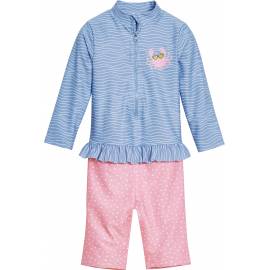 Combinaison de bain anti-UV pour fille - Manches longues - Crabe - Bleu clair / rose