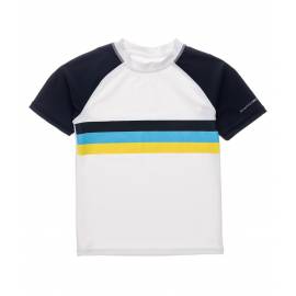 T-Shirt anti-UV pour Garçon Sunset à rayures - Manches courtes - Blanc / Bleu foncé