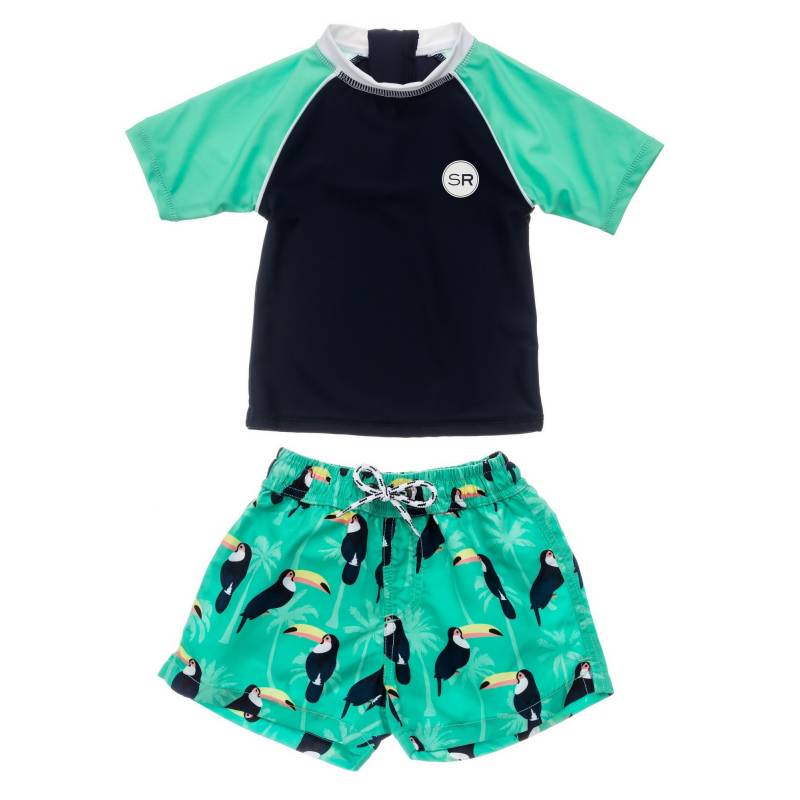 Ensemble De Bain Anti Uv Pour Bebes Garcon Manches Courtes Toucan Talk Bleu Fonce Menthe Snapper Rock
