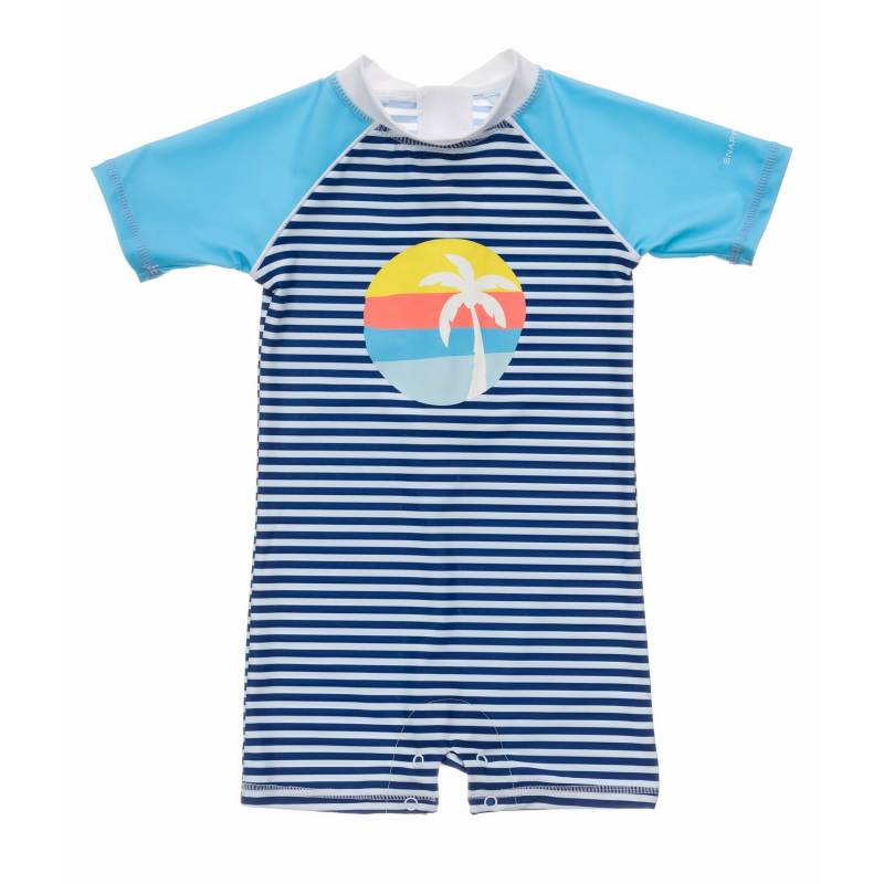 Maillot De Bain Anti Uv Pour Bebes Garcon Manches Courtes Bleu Blanc Snapper Rock