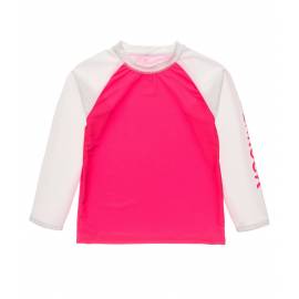 T-Shirt anti-UV pour fille - Rouge à lèvres - Manches longues - Rose / Blanc