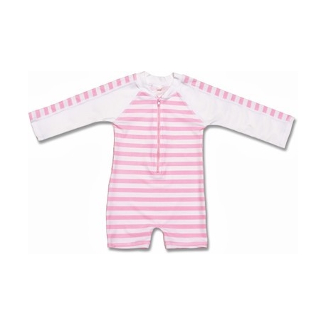 Maillot de bain une pièce manches longues anti uv enfant - Rayé Rose